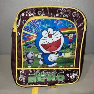Vintage Doraemon Super Hero Backpack School Bag *Broken Zipper On Front Pocket*